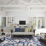 2'x3' Ivory Blue Hand Hooked Oversized Coral Reef Indoor Accent Rug