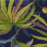 2'x3' Ink Blue Hand Hooked UV Treated Oversized Tropical Leaves Indoor Outdoor Accent Rug