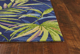 2'x3' Ink Blue Hand Hooked UV Treated Oversized Tropical Leaves Indoor Outdoor Accent Rug