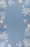 2'x4' Sea Blue Hand Hooked Bordered Coral Reef Indoor Accent Rug