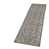 8' Slate Blue Bordered Floral Indoor Runner Rug