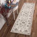 8' Ivory Bordered Floral Indoor Runner Rug