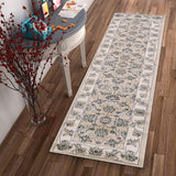 8' Beige Ivory Bordered Floral Indoor Runner Rug