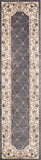 8' Grey Ivory Bordered Floral Indoor Runner Rug