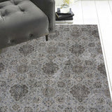 2'x4' Silver Machine Woven Floral Traditional Allover Indoor Accent Rug