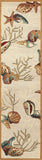 8' Beige Hand Hooked Sea Shells Indoor Runner Rug