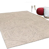 3' x 5' Ivory Geometric Hexagon Wool Area Rug