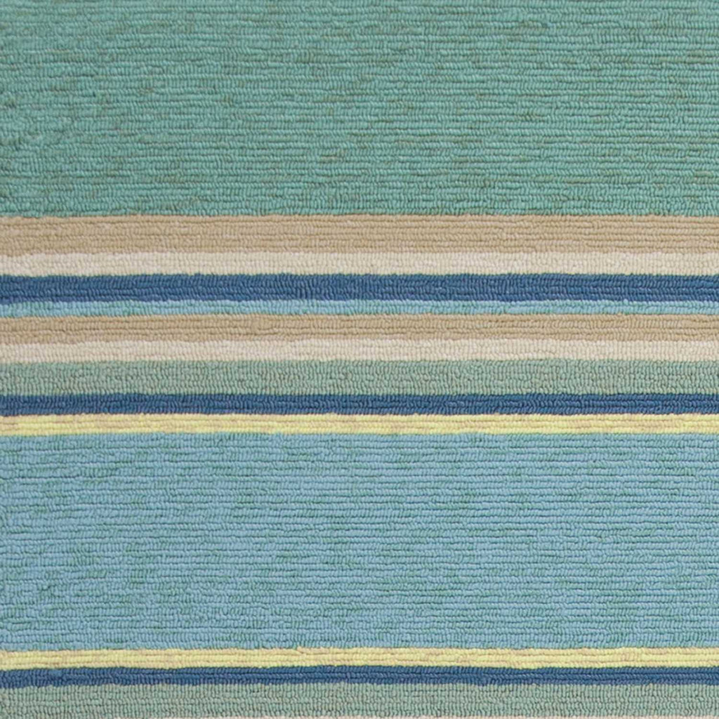 3'x5' Ocean Blue Hand Hooked UV Treated Awning Stripes Indoor Outdoor Area Rug