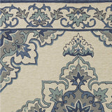 3'x5' Ivory Blue Hand Hooked Floral Medallion Indoor Outdoor Area Rug