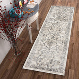 7' Ivory Machine Woven Distressed Floral Traditional Indoor Runner Rug