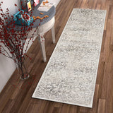 7' Ivory Machine Woven Distressed Floral Vines Indoor Runner Rug