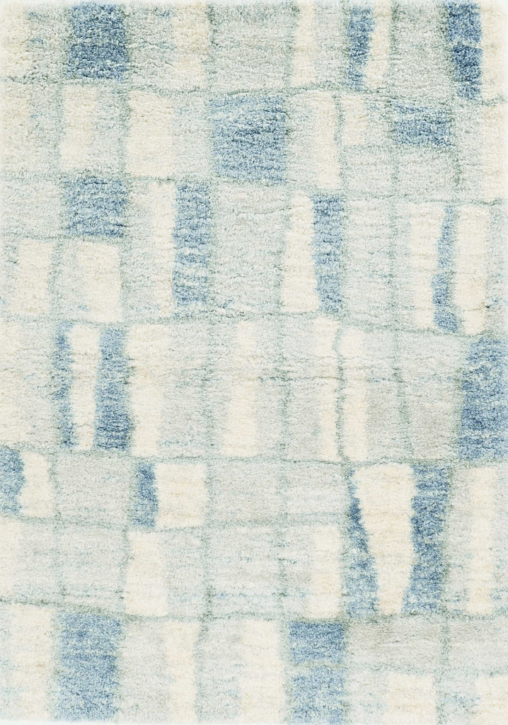 4'x6' Ivory Blue Machine Woven Abstract Blocks Indoor Area Rug