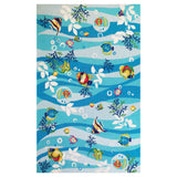 3'x5' Blue Hand Hooked Marine Life Indoor Area Rug