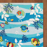 3'x5' Blue Hand Hooked Marine Life Indoor Area Rug