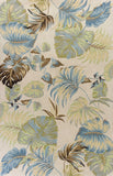 3'x4' Ivory Blue Hand Tufted Tropical Leaves Indoor Area Rug
