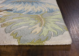3'x4' Ivory Blue Hand Tufted Tropical Leaves Indoor Area Rug