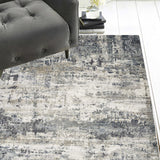 8' Ivory Teal Machine Woven Abstract Splatter Indoor Runner Rug