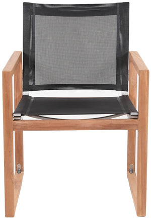 Tulum Waterproof Mesh Fabric / Teak Wood / Foam Contemporary Black Waterproof Fabric Outdoor Patio Dining Arm Chair - 23.5" W x 23.5" D x 33.5" H