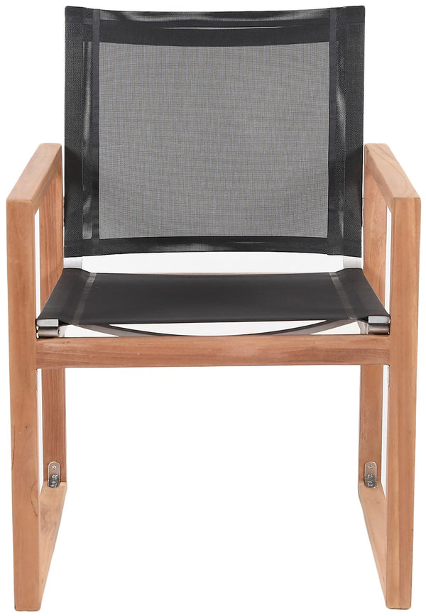 Tulum Waterproof Mesh Fabric / Teak Wood / Foam Contemporary Black Waterproof Fabric Outdoor Patio Dining Arm Chair - 23.5" W x 23.5" D x 33.5" H