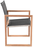 Tulum Waterproof Mesh Fabric / Teak Wood / Foam Contemporary Black Waterproof Fabric Outdoor Patio Dining Arm Chair - 23.5" W x 23.5" D x 33.5" H