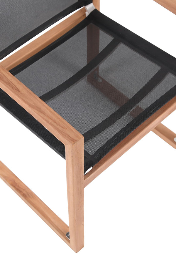 Tulum Waterproof Mesh Fabric / Teak Wood / Foam Contemporary Black Waterproof Fabric Outdoor Patio Dining Arm Chair - 23.5" W x 23.5" D x 33.5" H