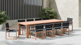 Tulum Waterproof Mesh Fabric / Teak Wood / Foam Contemporary Black Waterproof Fabric Outdoor Patio Dining Arm Chair - 23.5" W x 23.5" D x 33.5" H