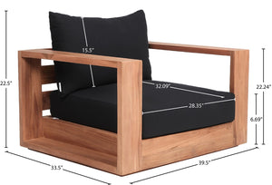 Tulum Waterproof Fabric / Teak Wood / Foam Contemporary Black Waterproof Fabric Outdoor Chair - 39.5" W x 33.5" D x 22.5" H