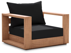 Tulum Waterproof Fabric / Teak Wood / Foam Contemporary Black Waterproof Fabric Outdoor Chair - 39.5" W x 33.5" D x 22.5" H