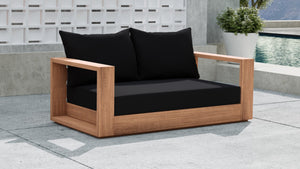 Tulum Waterproof Fabric / Teak Wood / Foam Contemporary Black Waterproof Fabric Outdoor Loveseat - 63" W x 33.5" D x 22.5" H