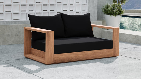 Tulum Waterproof Fabric / Teak Wood / Foam Contemporary Black Waterproof Fabric Outdoor Loveseat - 63" W x 33.5" D x 22.5" H