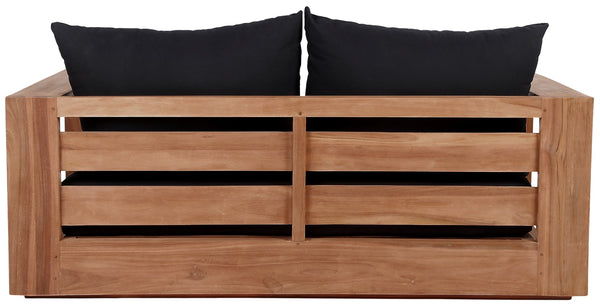 Tulum Waterproof Fabric / Teak Wood / Foam Contemporary Black Waterproof Fabric Outdoor Loveseat - 63" W x 33.5" D x 22.5" H