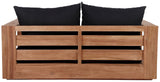 Tulum Waterproof Fabric / Teak Wood / Foam Contemporary Black Waterproof Fabric Outdoor Loveseat - 63" W x 33.5" D x 22.5" H