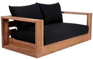 Tulum Waterproof Fabric / Teak Wood / Foam Contemporary Black Waterproof Fabric Outdoor Loveseat - 63" W x 33.5" D x 22.5" H