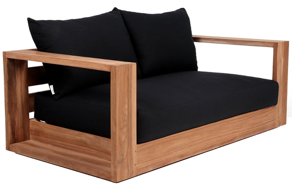Tulum Waterproof Fabric / Teak Wood / Foam Contemporary Black Waterproof Fabric Outdoor Loveseat - 63" W x 33.5" D x 22.5" H