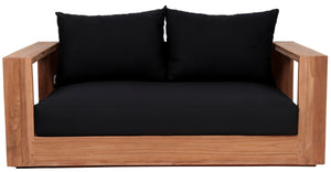 Tulum Waterproof Fabric / Teak Wood / Foam Contemporary Black Waterproof Fabric Outdoor Loveseat - 63" W x 33.5" D x 22.5" H