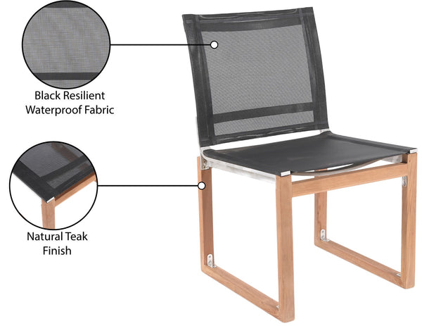 Tulum Waterproof Mesh Fabric / Teak Wood / Foam Contemporary Black Waterproof Fabric Outdoor Patio Dining Side Chair - 20" W x 23.5" D x 33.5" H
