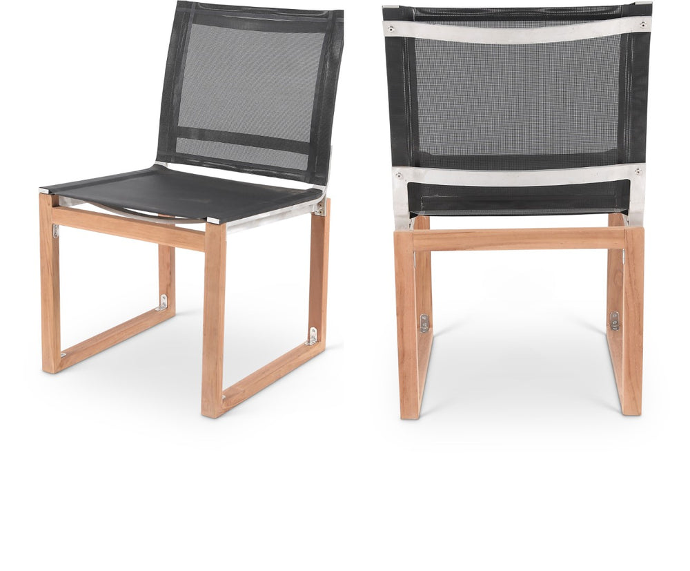 Tulum Waterproof Mesh Fabric / Teak Wood / Foam Contemporary Black Waterproof Fabric Outdoor Patio Dining Side Chair - 20" W x 23.5" D x 33.5" H