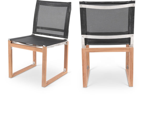 Tulum Waterproof Mesh Fabric / Teak Wood / Foam Contemporary Black Waterproof Fabric Outdoor Patio Dining Side Chair - 20" W x 23.5" D x 33.5" H