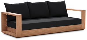 Tulum Waterproof Fabric / Teak Wood / Foam Contemporary Black Waterproof Fabric Outdoor Sofa - 87" W x 33.5" D x 22.5" H