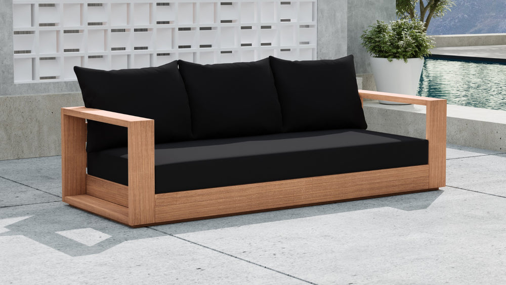 Tulum Waterproof Fabric / Teak Wood / Foam Contemporary Black Waterproof Fabric Outdoor Sofa - 87" W x 33.5" D x 22.5" H