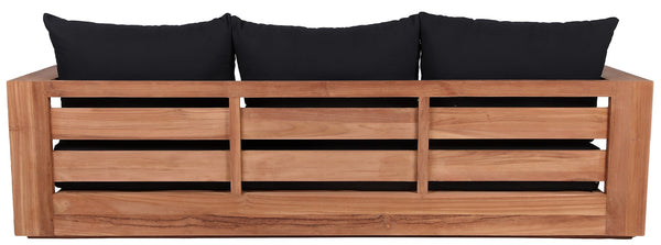 Tulum Waterproof Fabric / Teak Wood / Foam Contemporary Black Waterproof Fabric Outdoor Sofa - 87" W x 33.5" D x 22.5" H
