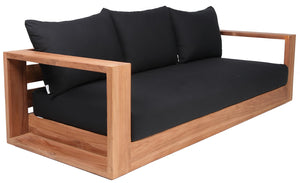 Tulum Waterproof Fabric / Teak Wood / Foam Contemporary Black Waterproof Fabric Outdoor Sofa - 87" W x 33.5" D x 22.5" H