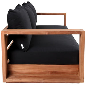 Tulum Waterproof Fabric / Teak Wood / Foam Contemporary Black Waterproof Fabric Outdoor Sofa - 87" W x 33.5" D x 22.5" H