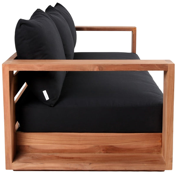 Tulum Waterproof Fabric / Teak Wood / Foam Contemporary Black Waterproof Fabric Outdoor Sofa - 87" W x 33.5" D x 22.5" H