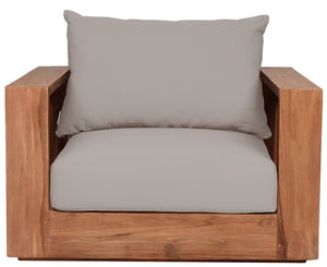 Tulum Waterproof Fabric / Teak Wood / Foam Contemporary Grey Waterproof Fabric Outdoor Chair - 39.5" W x 33.5" D x 22.5" H