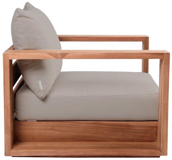 Tulum Waterproof Fabric / Teak Wood / Foam Contemporary Grey Waterproof Fabric Outdoor Chair - 39.5" W x 33.5" D x 22.5" H