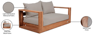 Tulum Waterproof Fabric / Teak Wood / Foam Contemporary Grey Waterproof Fabric Outdoor Loveseat - 63" W x 33.5" D x 22.5" H