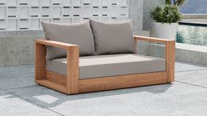 Tulum Waterproof Fabric / Teak Wood / Foam Contemporary Grey Waterproof Fabric Outdoor Loveseat - 63" W x 33.5" D x 22.5" H
