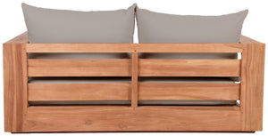 Tulum Waterproof Fabric / Teak Wood / Foam Contemporary Grey Waterproof Fabric Outdoor Loveseat - 63" W x 33.5" D x 22.5" H