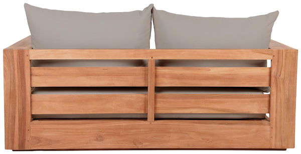 Tulum Waterproof Fabric / Teak Wood / Foam Contemporary Grey Waterproof Fabric Outdoor Loveseat - 63" W x 33.5" D x 22.5" H